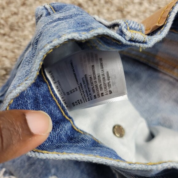 American Eagle Denim Shorts Mens 32 Blue Dark Wash Distressed Denim - Picture 3 of 8